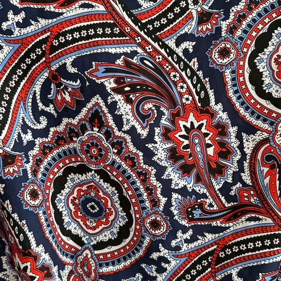 Michael Kors Multicolor Paisley Roll Tab Sleeve Smocked Blouse, Size Large - Picture 10 of 16